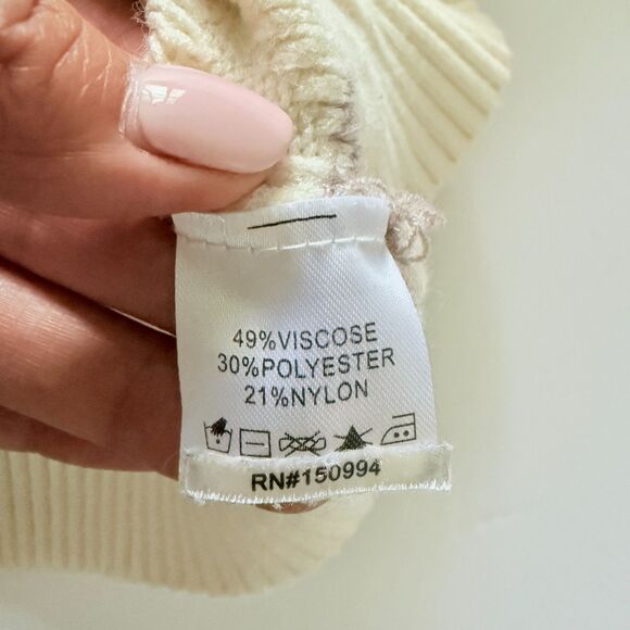 Joie Alpine Cream Brown Cable Knit Striped Cropped Cozy Turtleneck Sweater Sz L - Picture 5 of 6